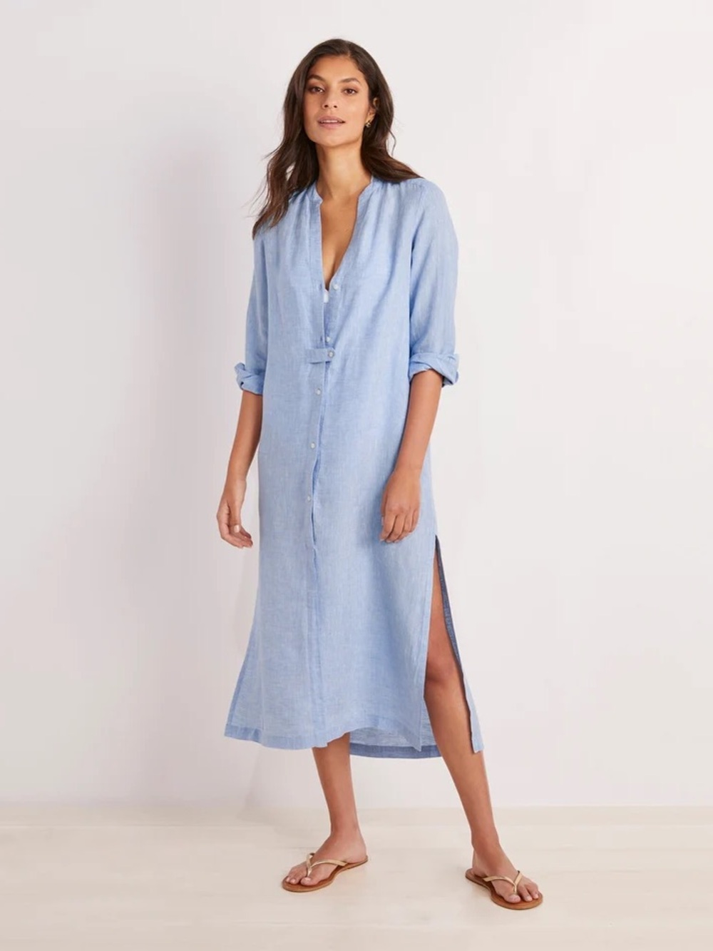 Vineyard Vines Women's 100% Linen Buttondown Midi Cover-Up Dress Size XS